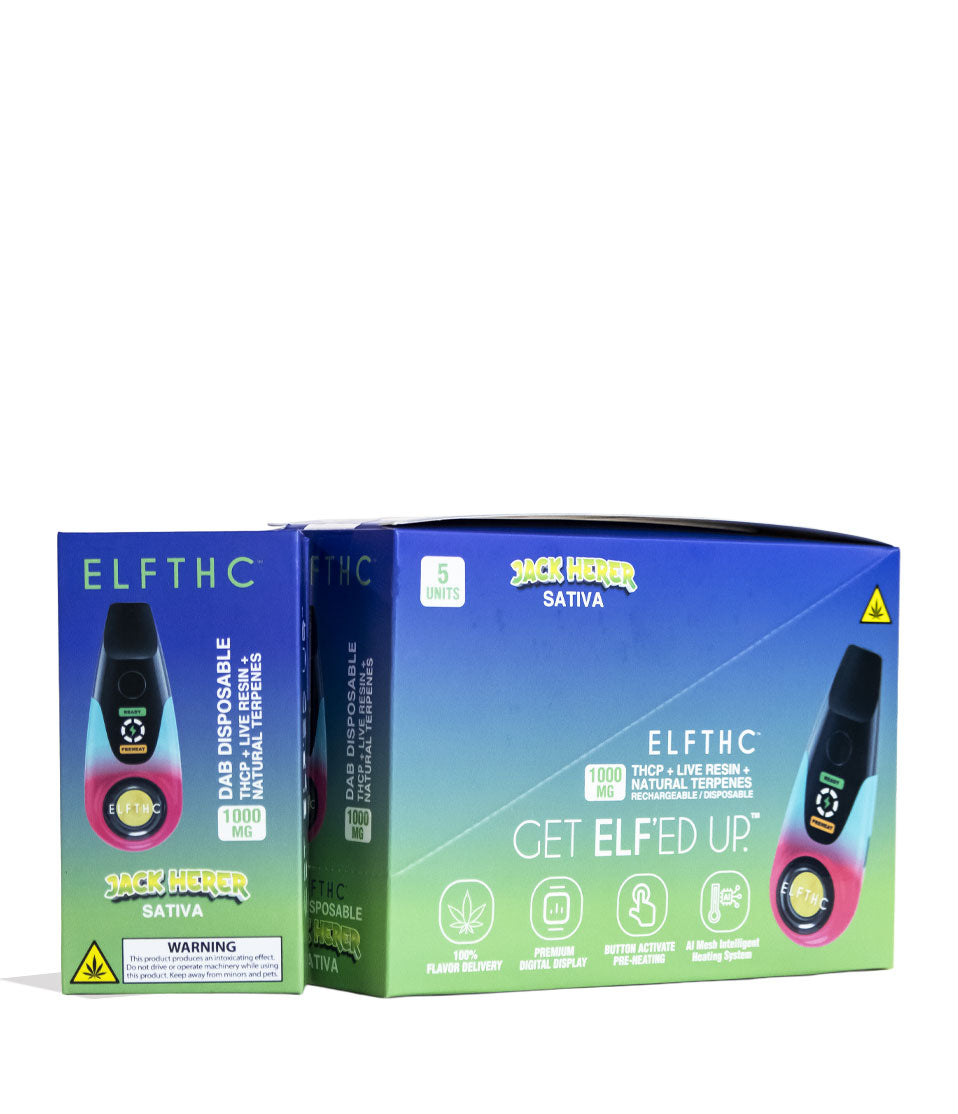 Jack Herer Elf THC 1000mg THCP + Live Resin Dab Disposable 5pk Front View on White Background