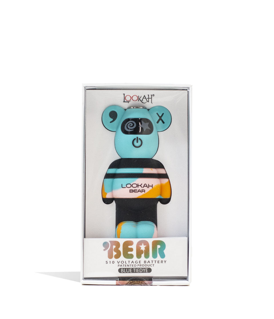 Blue Tiedye Lookah Bear Limited Edition Cartridge Vaporizer Packaging Front View on White Background