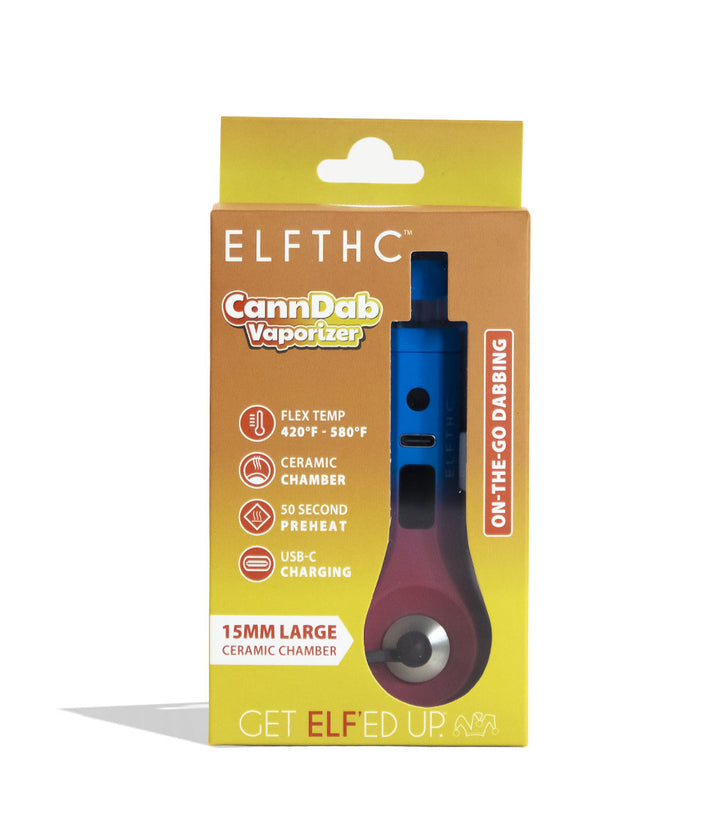 Blue-Red Elf THC CannDab Vaporizer Packaging Front View on White Background