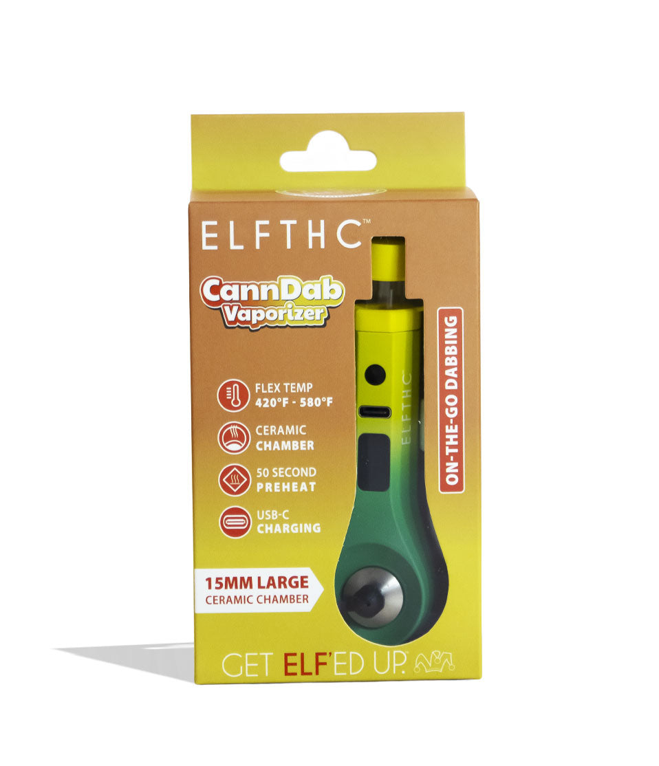 Yellow-Green Elf THC CannDab Vaporizer Packaging Front View on White Background