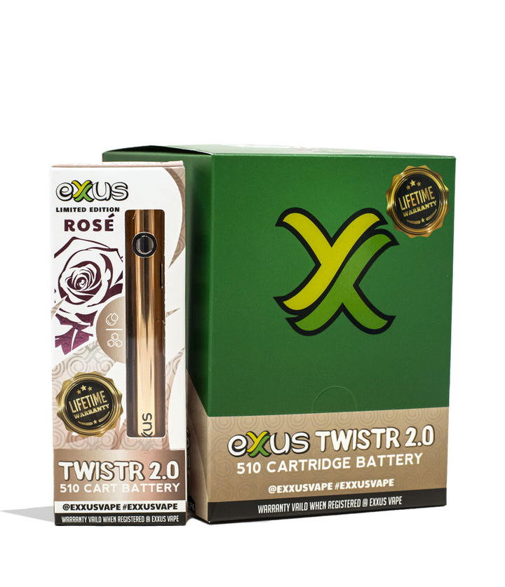 Rose Exxus Vape Twistr 2.0 Cartridge Vaporizer 12pk Packaging Front View on White Background