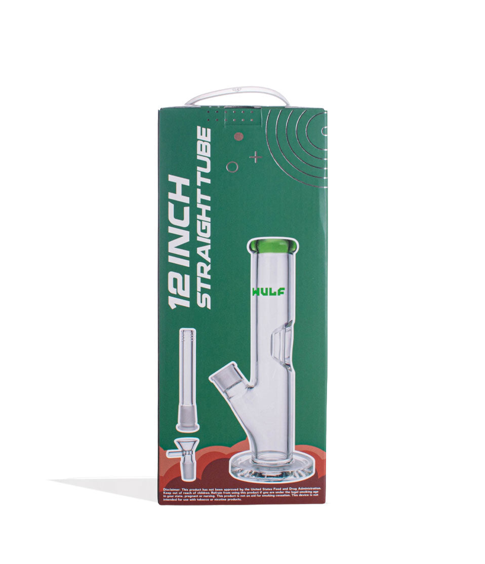 Green Wulf Mods 7mm 12inch Straight Water Pipe Packaging Back View on White Background