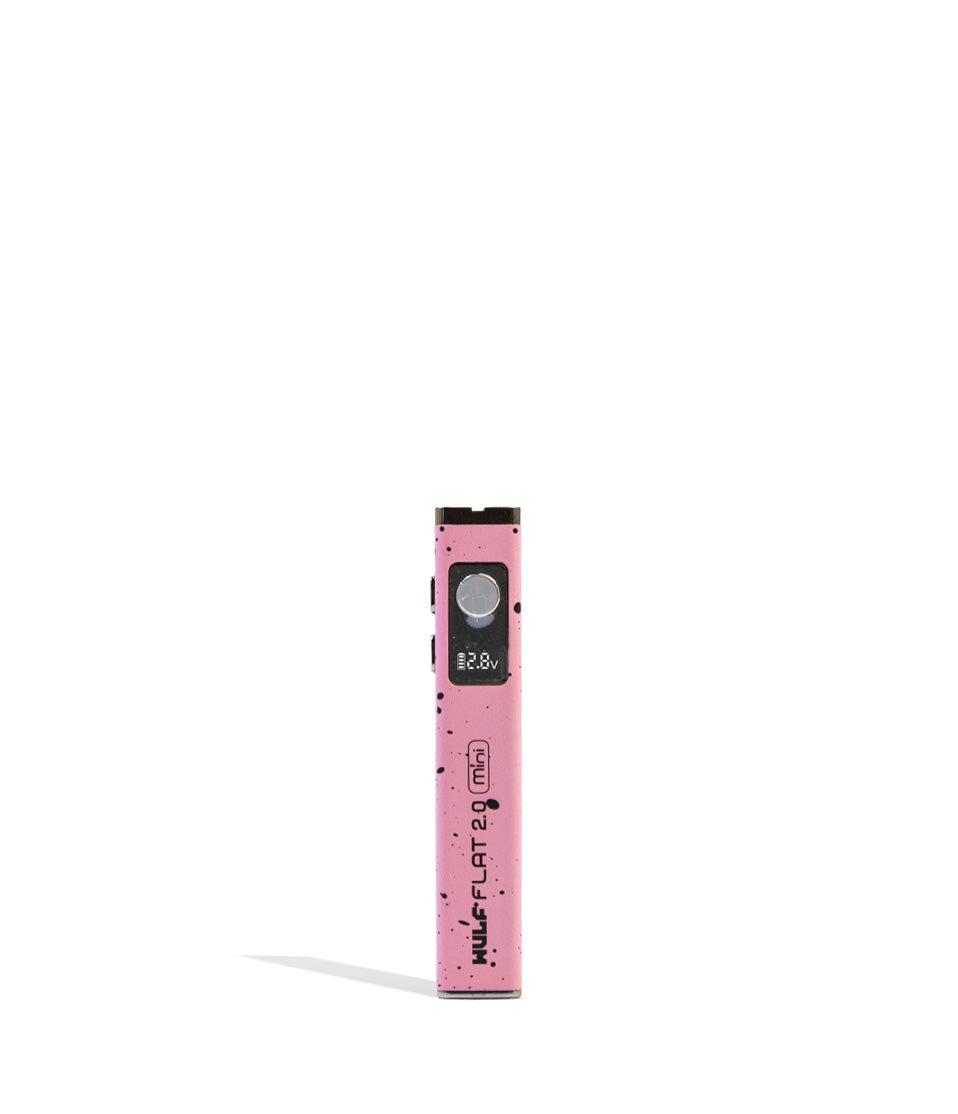 Pink Black Spatter Wulf Mods Flat Mini 2.0 Variable Voltage Battery 9pk Front View on White Background