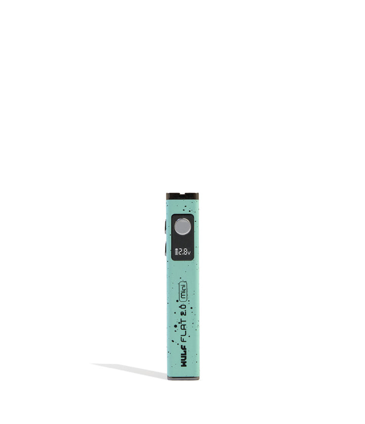 Teal Black Spatter Wulf Mods Flat Mini 2.0 Variable Voltage Battery 9pk Front View on White Background