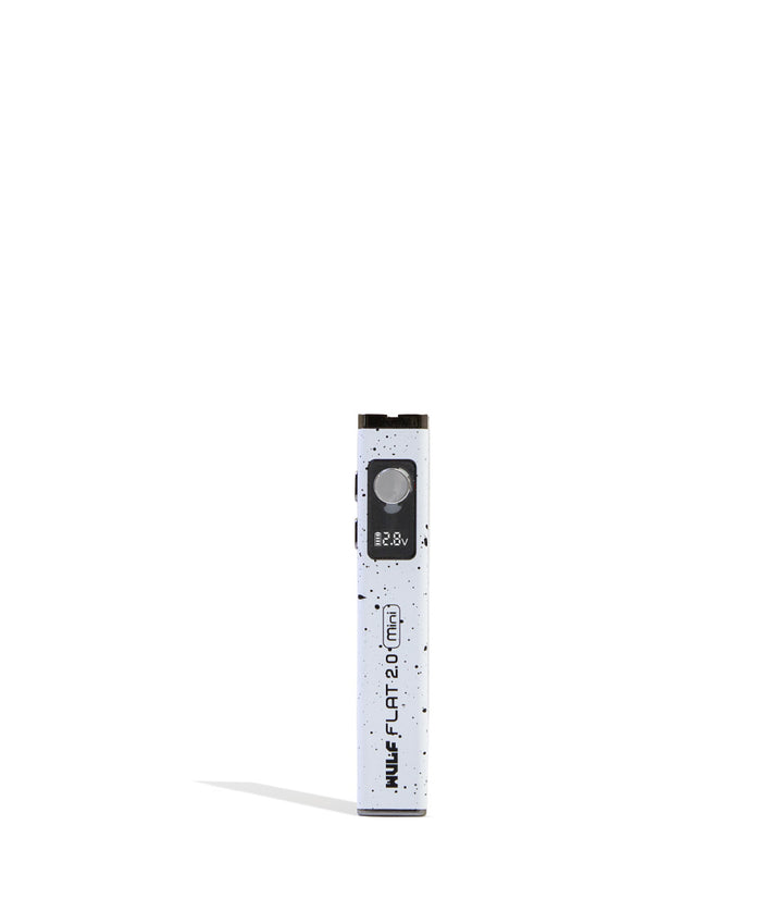 White Black Spatter Wulf Mods Flat Mini 2.0 Variable Voltage Battery 9pk Front View on White Background