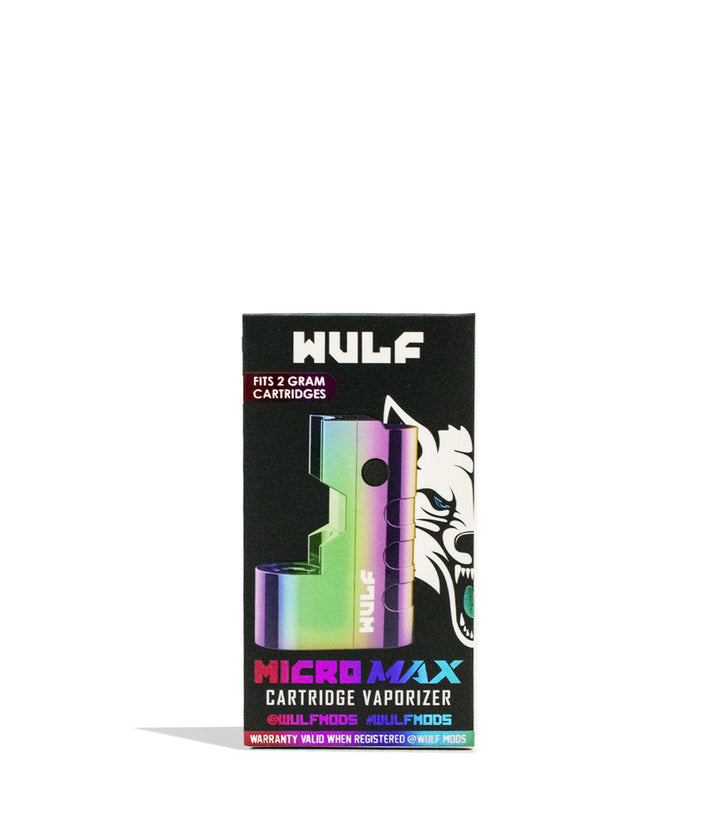 Full Color Wulf Mods Micro Max 2g Cartridge Vaporizer 9pk Packaging Front View on White Background