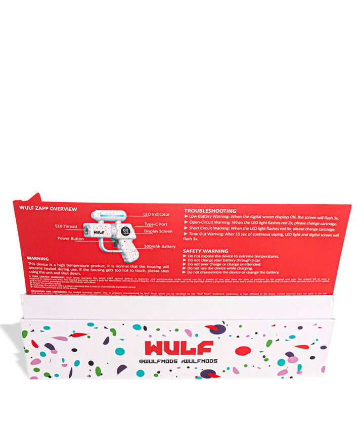 Wulf Mods Zapp Variable Voltage Battery 9pk back view with insert card on white background
