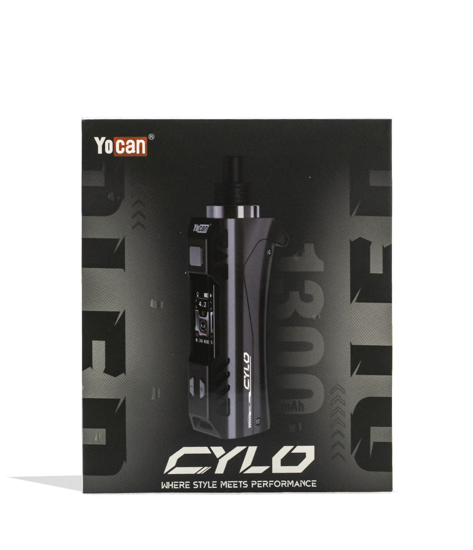 Black Yocan Cylo Wax Vaporizer Packaging Front View on White Background