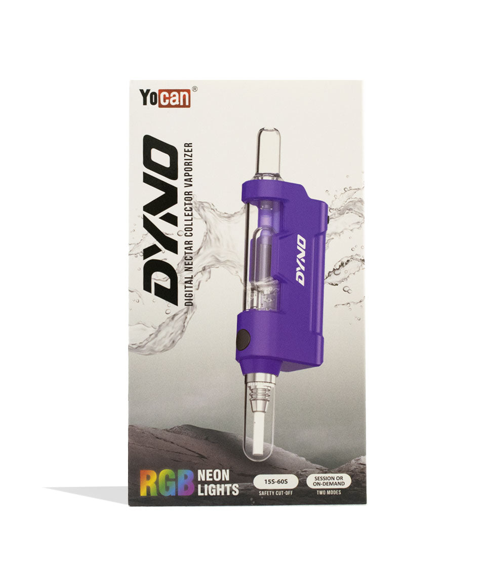 Purple Yocan Dyno Digital Nectar Collector with Glass Bubbler Packaging Front View on White Background