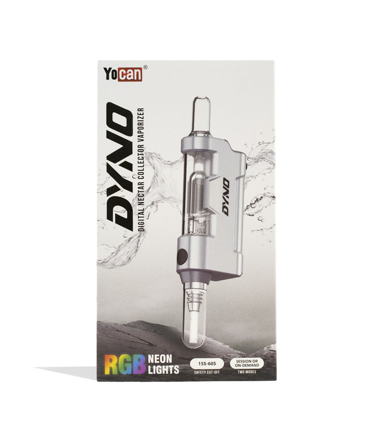 Silver Yocan Dyno Digital Nectar Collector with Glass Bubbler Packaging Front View on White Background