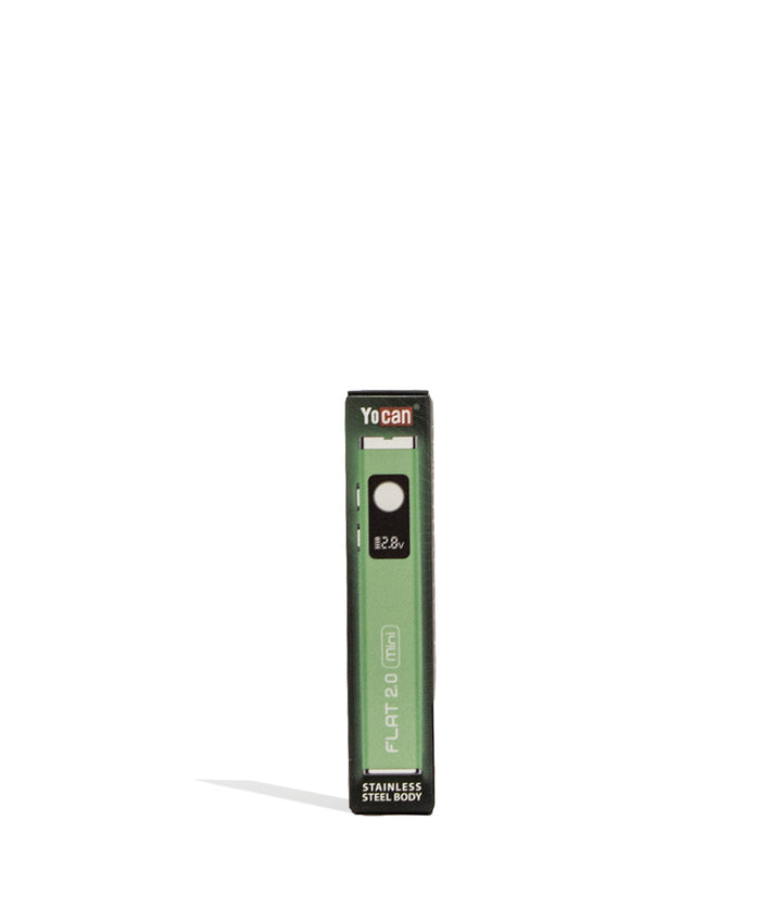 Green Yocan Flat Mini 2.0 Variable Voltage Battery 12pk Packaging Front View on White Background