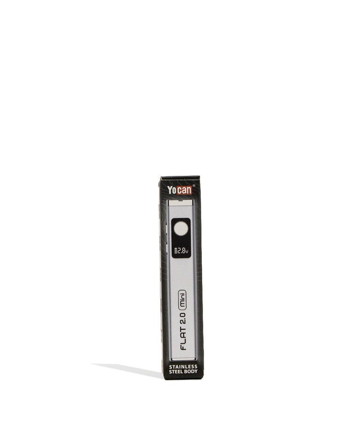 Silver Yocan Flat Mini 2.0 Variable Voltage Battery 12pk Packaging Front View on White Background
