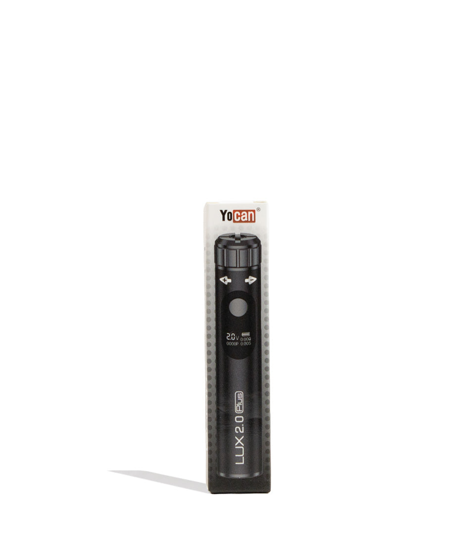Black Yocan Lux Plus 2.0 Variable Voltage Battery 15pk Packaging Front View on White Background