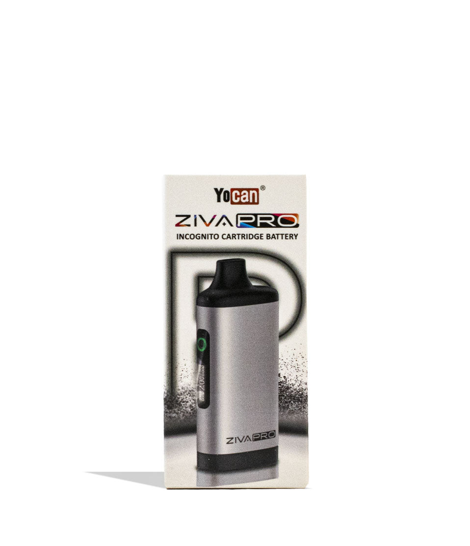 Silver Yocan Ziva Pro 2g Cartridge Vaporizer 10pk Packaging Single Front View on White Background