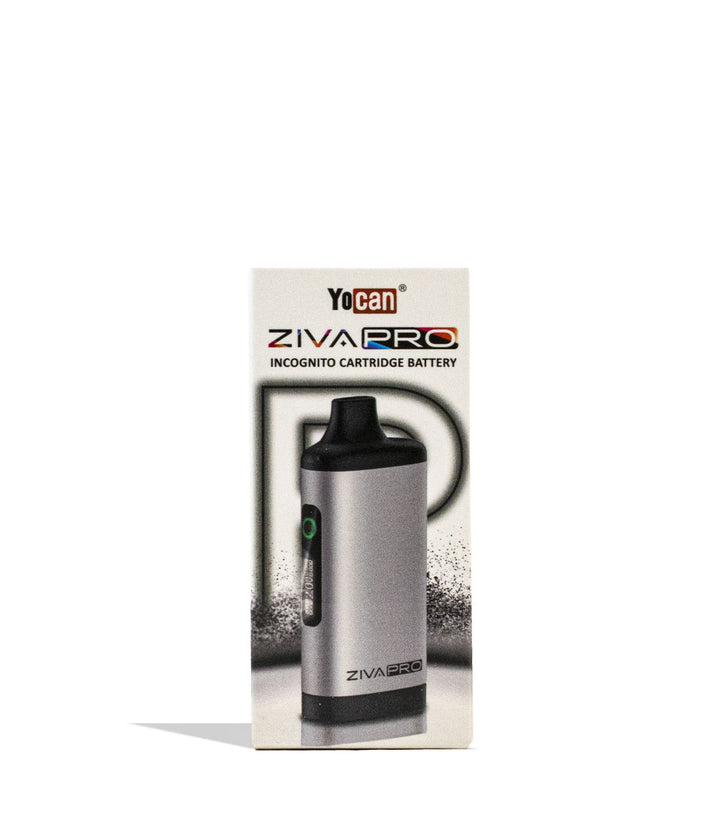 Silver Yocan Ziva Pro 2g Cartridge Vaporizer 10pk Packaging Single Front View on White Background