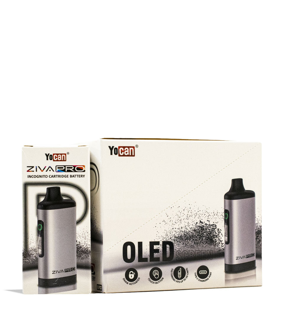 Silver Yocan Ziva Pro 2g Cartridge Vaporizer 10pk Front View on White Background