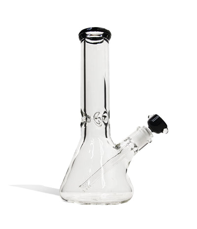Black 12 inch Beaker Water Pipe with Ice Pinch and Colored Bowl Front View on White Background