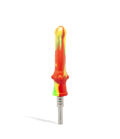 Red/Green/Yellow 14mm Silicone Nectar Straw with Titanium Tip on white background