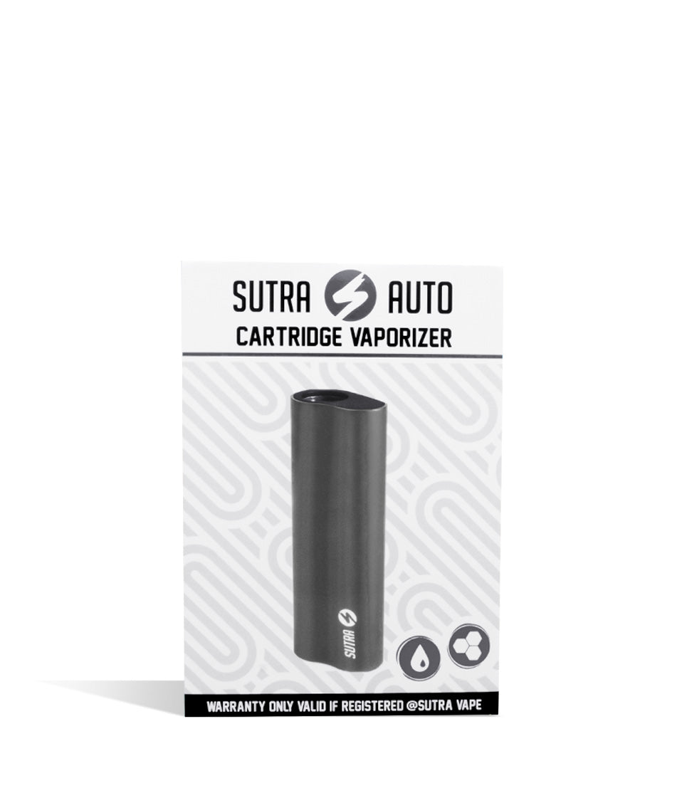 Gunmetal packaging Sutra Vape Auto Cartridge Vaporizer on white background