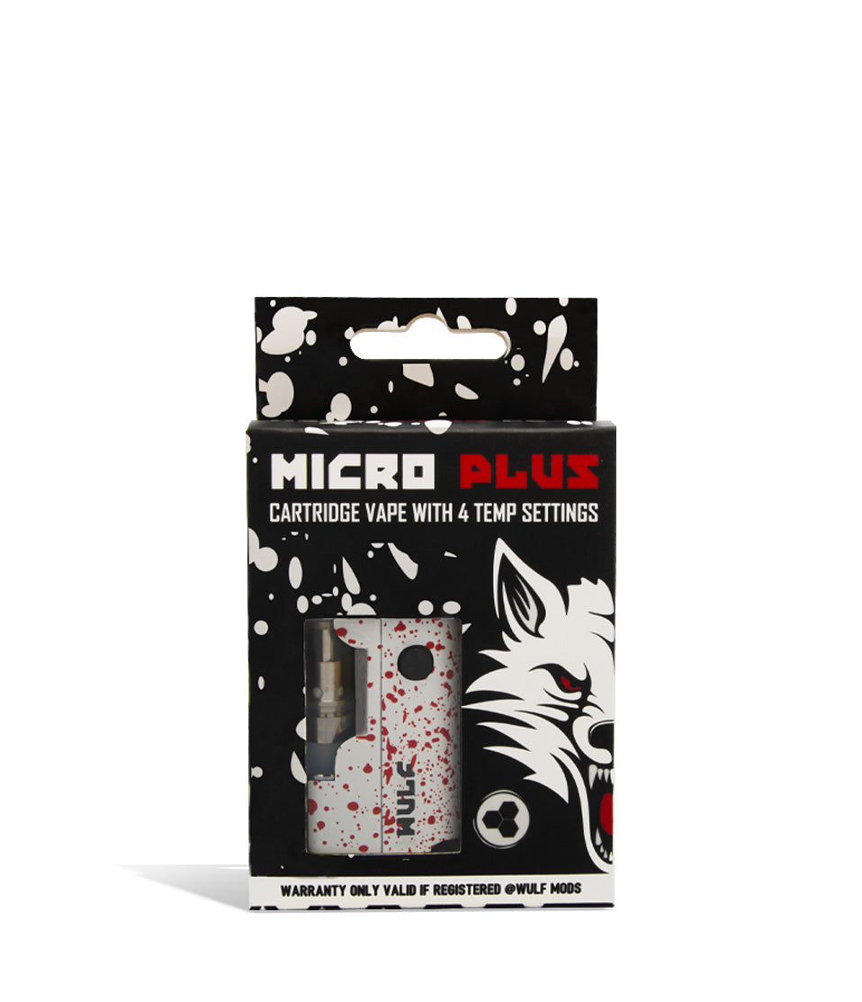White Red Spatter single pack Wulf Mods Micro Plus Cartridge Vaporizer 12pk on white background