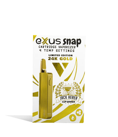 Gold Packaging Exxus Vape Snap VV Cartridge Vaporizer on white background