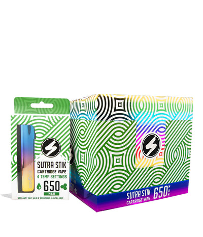 Full Color w/single pack Sutra Vape STIK 650 Cartridge Vaporizer 12pk on white background