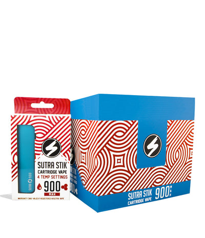 Blue w/single pack Sutra Vape STIK 900 Variable Voltage Cartridge 12pk on white background