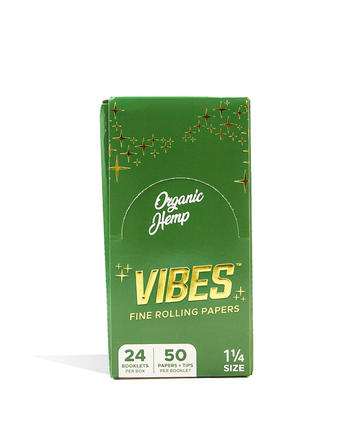 1.25 Size Organic Vibes Rolling Papers and Tips 24pk Front View on White Background