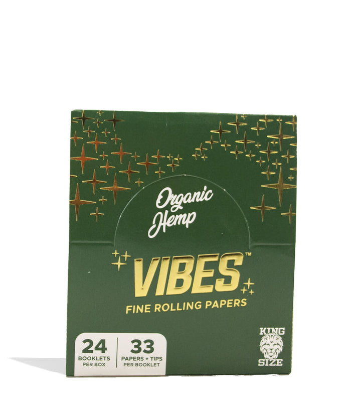King Size Organic Vibes Rolling Papers and Tips 24pk Front View on White Background
