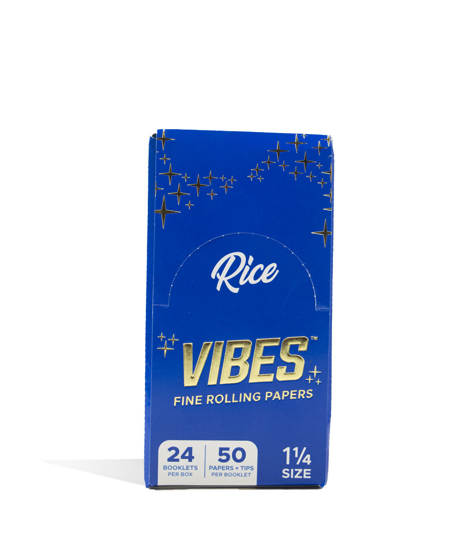 1.25 Size Rice Vibes Rolling Papers and Tips 24pk Front View on White Background